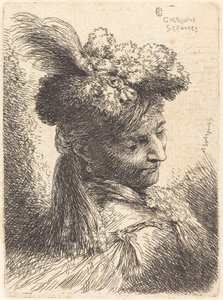 Jonge Man met een Bont Hoofddeksel met een Hoofdband, naar Rechts Gekeerd door Giovanni Benedetto Castiglione
