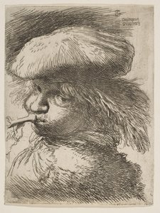Jonge man met een trompet naar links, uit de serie Kleine Hoofden in Oriëntaalse stijl door Giovanni Benedetto Castiglione