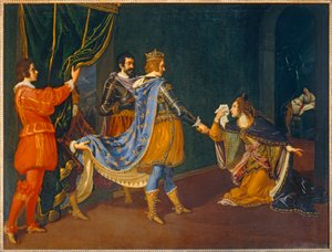 Isabella van Aragon pleit bij Karel VIII namens haar vader, Alfonso, koning van Napels, en haar man, Giovanni Galeazzo Sforza, hertog van Milaan ...