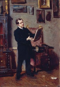 Italië, Florence, Jonge Man die een Schilderij Bekijkt