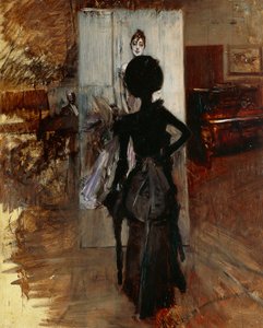Dame in het atelier van schilder tegenover Witte Pastel