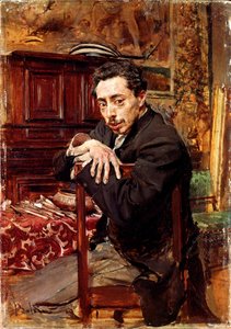 Portret van de schilder Joaquin Araujo Ruano. Schilderij door Giovanni Boldini (1842-1931) circa 1889. Olieverf op doek. Dim: 29x20cm. Pistoia, Collezione Boldini door Giovanni Boldini