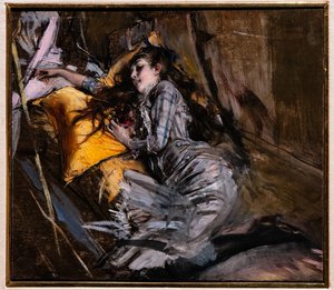 Liggend Meisje in Schotse Jurk door Giovanni Boldini