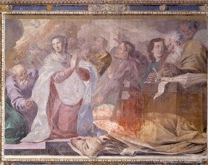 Italië, Lombardije, Pavia, Pavia Charterhouse (Certosa), Verhalen van Jezus en Maria, fresco (detail)