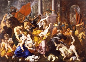 De Kindermoord, door Johann Christoph Storer (1611-1671), olieverf op doek, 300x420 cm, Kerk van St. Eustorgio, Milaan, Italië