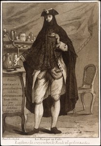 Een man met een masker die een kop koffie drinkt (Le Masque au Caffé) door Giovanni David