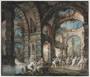 Familie van saters met dansende cherubijnen, ca. 1775-76 door Giovanni David