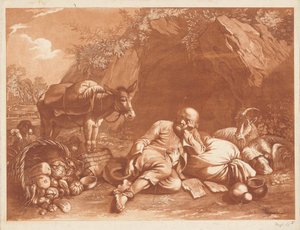 Een oude man leunend op een zak door Giovanni De Pian after Francesco Londonio