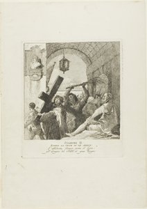 Christus ontvangt het kruis, plaat twee uit Kruiswegstaties door Giovanni Domenico Tiepolo
