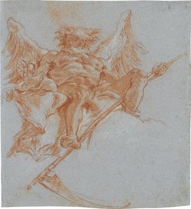 Chronos op wolken; verso: gewaadstudie door Giovanni Domenico Tiepolo