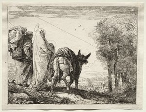 Vlucht naar Egypte: De Heilige Familie Nadert een Dorp door Giovanni Domenico Tiepolo