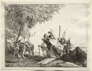 Vlucht naar Egypte: De Heilige Familie, ontscheping door Giovanni Domenico Tiepolo
