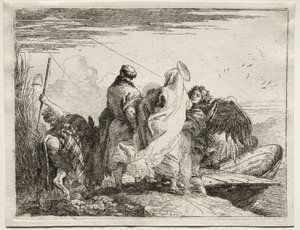 Vlucht naar Egypte: De Heilige Familie Verlaat de Oever door Giovanni Domenico Tiepolo