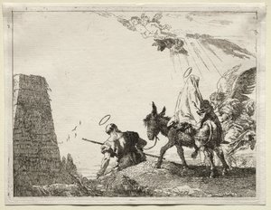 Vlucht naar Egypte: De Heilige Familie Voorbij een Piramide door Giovanni Domenico Tiepolo