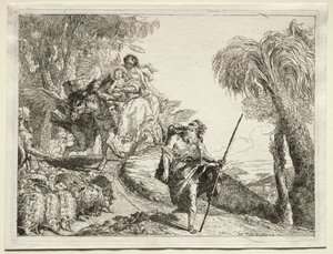Vlucht naar Egypte: De Heilige Familie en de kudde schapen door Giovanni Domenico Tiepolo