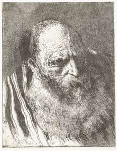 Man met baard in gestreepte mantel door Giovanni Domenico Tiepolo