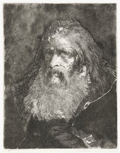 Man met lange haren en zonder hoofddeksel door Giovanni Domenico Tiepolo