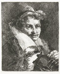 Man met snor en helm door Giovanni Domenico Tiepolo