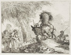 Maria, Geholpen door een Engel, en Jozef die de Mand Draagt, Voorbij een Kudde, plaat 24 uit De Vlucht naar Egypte door Giovanni Domenico Tiepolo