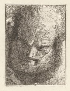 Oude man die naar beneden kijkt, uit de Raccolta di Teste (Collectie van Hoofden) door Giovanni Domenico Tiepolo