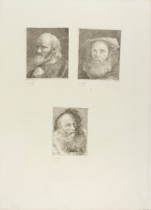 Oude man met baard, oude man met baard en hoed, oude man met decoratieve kap