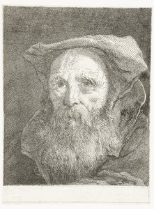 Oude man met baard en baret