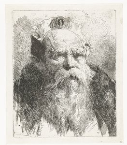 Oude man met baard en muts met sieraad door Giovanni Domenico Tiepolo