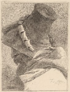 Profiel van een Oude Man met een Hoed door Giovanni Domenico Tiepolo
