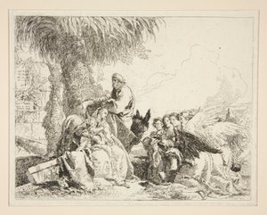 Rust tijdens de vlucht naar Egypte, uit de serie Idee pittoresche sopra la fuga in Egitto (Vlucht naar Egypte) door Giovanni Domenico Tiepolo