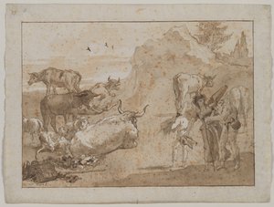 Schapen en koeien door Giovanni Domenico Tiepolo