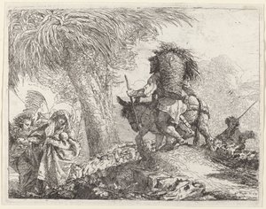 De Vlucht, Jozef Rechts en Maria en Engel Links door Giovanni Domenico Tiepolo