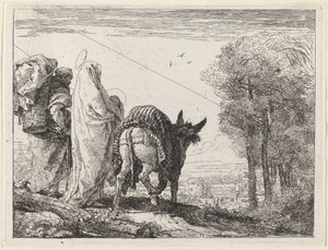 De Vlucht met de Heilige Familie aan de Linkerkant door Giovanni Domenico Tiepolo