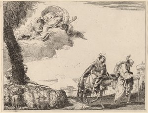 De Vlucht met de Heilige Familie aan de Rechterkant door Giovanni Domenico Tiepolo