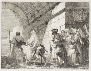De Heilige Familie Verlaat een Stadspoort, plaat zeven uit De Vlucht naar Egypte door Giovanni Domenico Tiepolo