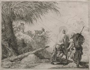 De Heilige Familie op een rotsachtig pad, uit de serie Idee pittoresche sulla fuga in Egitto door Giovanni Domenico Tiepolo