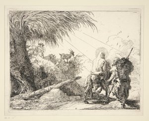 De Heilige Familie op een Rotsachtig Pad, uit de serie Idee pittoresche sulla fuga in Egitto door Giovanni Domenico Tiepolo