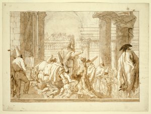 Het huwelijk van de vader van Punchinello door Giovanni Domenico Tiepolo