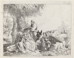 De rust tijdens de vlucht, met aanbiddende engelen door Giovanni Domenico Tiepolo