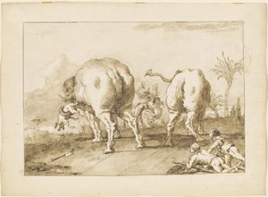 Twee Woedende Olifanten door Giovanni Domenico Tiepolo
