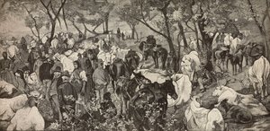 Markt in de Toscaanse Apennijnen, gravure naar een schilderij van Giovanni Fattori, uit L