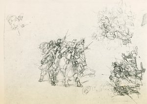 Drie schetsen voor groepen soldaten door Giovanni Fattori