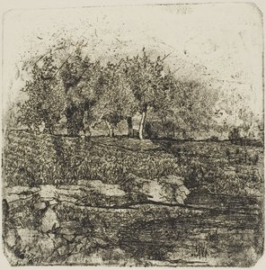 Bomen in een weiland door Giovanni Fattori