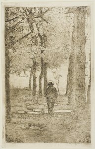 Boswandeling met figuur door Giovanni Fattori