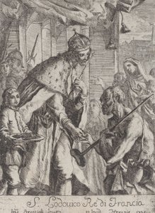 Sint Lodewijk geeft aalmoezen aan de armen, 1735 door Giovanni Francesco Braccioli