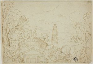 Landschap met tempel, obelisk en aquaduct