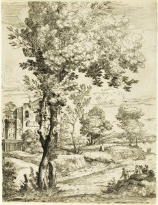 Landschap met een huis door Giovanni Francesco Grimaldi