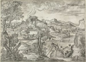 Landschap met een luitspeler door Giovanni Francesco Grimaldi