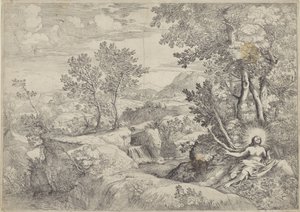 Landschap met de boetvaardige Maria Magdalena door Giovanni Francesco Grimaldi
