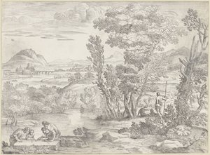 Landschap met vier dobbelaars