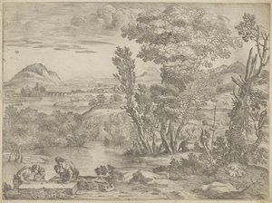 Landschap met vier dobbelaars door Giovanni Francesco Grimaldi
